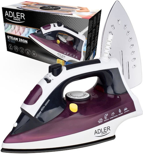 Adler Fier de Călcat cu Aburi 2200W cu Talpă Ceramică și Debit Continu de Abur 30g/min