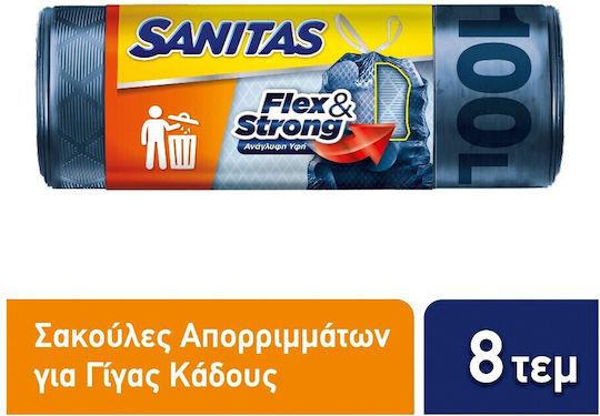 Sanitas Müllbeutel Kapazität 100Es mit Kordel Flex & Strong 70x95cm 8Stück Blau
