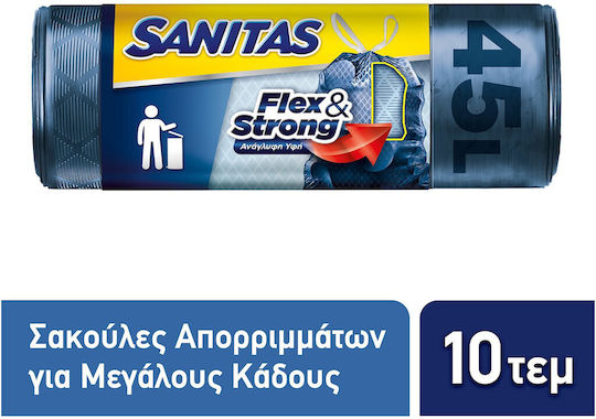 Sanitas Trash Bags Capacity 42lt with Drawstring Flex & Strong 52x75cm 10pcs Blue