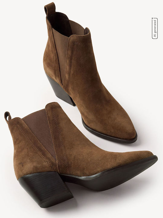 Leather Women's Chelsea Ankle Boots with Medium Heel Brown