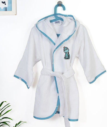 Dimcol Halat de Baie pentru Copii White-sky Blue cu Glugă