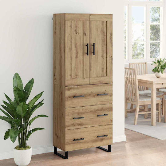 Highboard, Dulap de Sufragerie de Pardoseală din Placă Aglomerată, Stejar Artisan, 69,5x34x180 cm,