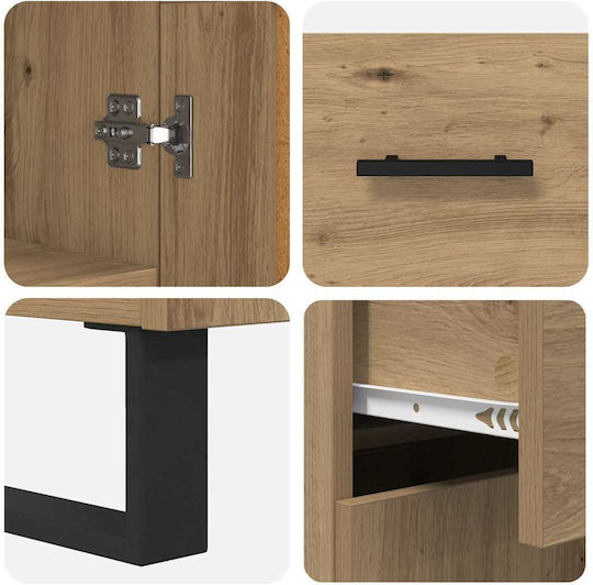 Highboard, Dulap de Sufragerie de Pardoseală din Placă Aglomerată, Stejar Artisan, 69,5x34x180 cm,