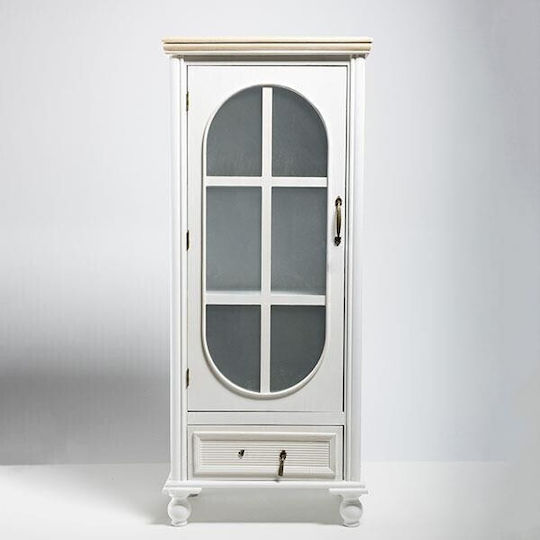 Bodenstehende Wohnzimmervitrine aus weißer Spanplatte mit Glas 48x32x115cm