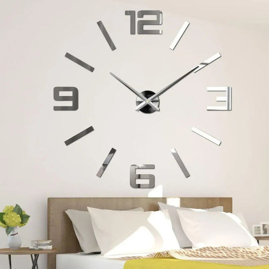 Mirror Numbers Do It Yourself 3D Wall Clock Sticker Plastic Silver Ø70cm