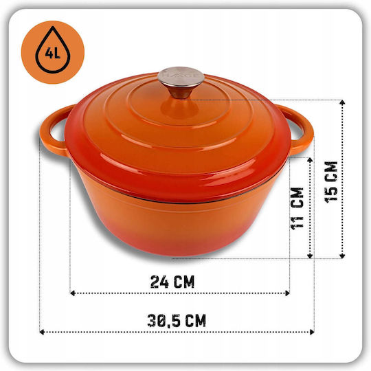 Untiefe Töpfe aus Gusseisen 4l / DQ24-Orange