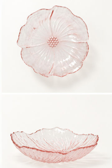 Kaemingk Servierplatte und Schüssel Glas Rosa mit Durchmesser 25cm