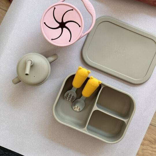 Nok Nok Kids' Food Container Made of Silicone 0.8 Litre Green Lunchbox 3 Divided Sage