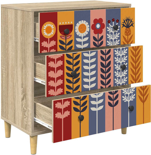Kommode Schlafzimmer Holz Essen mit 3 Schubladen Mehrfarbig 66x36.5x75cm