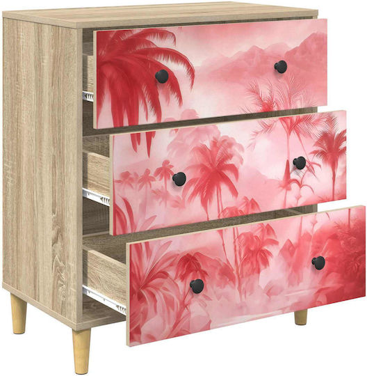 Aachen Wooden Chest of Drawers with 3 Drawers Pink 66x36.5x75cm