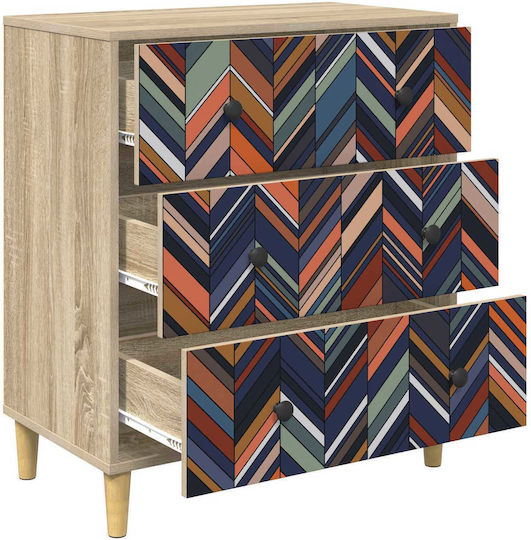 Kommode Schlafzimmer Holz Ommen mit 3 Schubladen Geometrisches Design 66x36.5x75cm