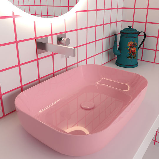 Orabella Olympia Metamorfosis Aufgesetztes Waschbecken Porzellan 60x42x14cm Pink Glossy Orabella Olympia Metamorfosis Aufgesetztes Waschbecken Porzellan 60x42x14cm Pink Glossy