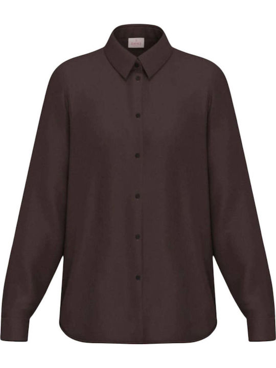 Langärmeliges Damenhemd Satin Braun