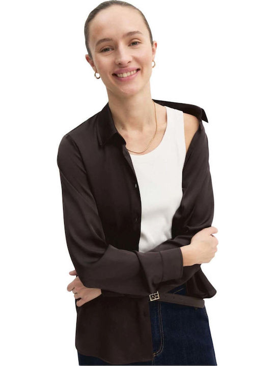 Langärmeliges Damenhemd Satin Braun
