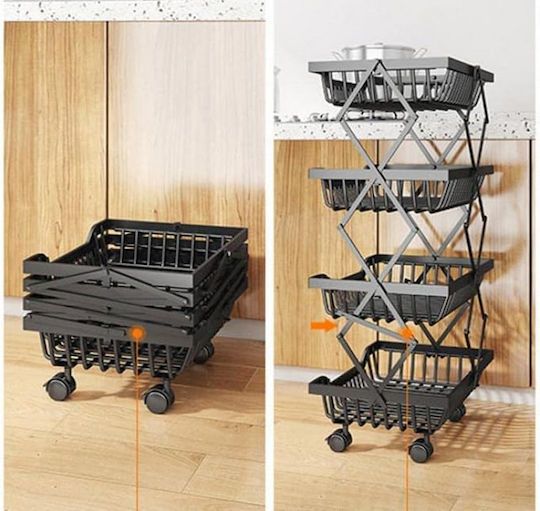 Tradesor Kitchen Trolley Metallic 4 Tiers Black 35x27x75cm