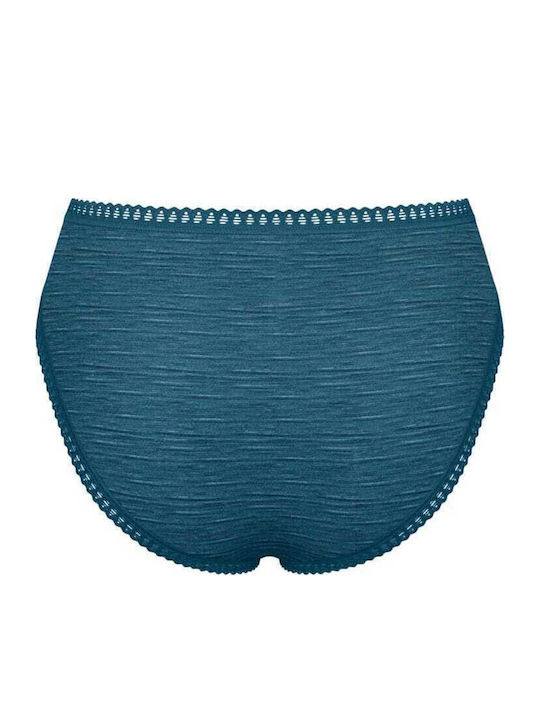 Βαμβακερά Ψηλόμεσα Γυναικεία Slip 3Pack με Δαντέλα Πετρόλ