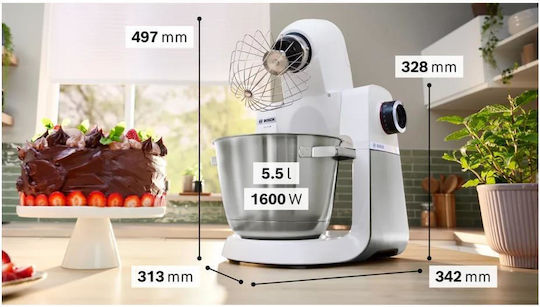 Bosch MUM Serie 6 Κουζινομηχανή 1600W με Ανοξείδωτο Κάδο 5.5lt Λευκή