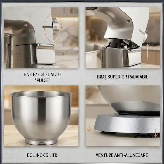 Fram Mixer Planetar 1500W Cu Bol Inox Capacitate 6lt Inox