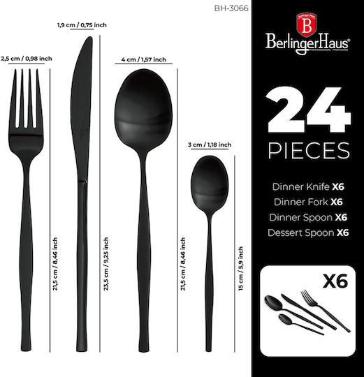 Berlinger Haus Shiny Besteckset Edelstahl Schwarz 24Stück