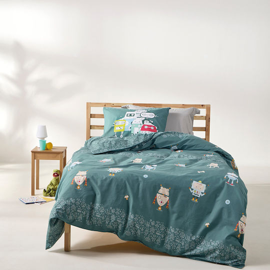 Kentia Σετ Σεντόνια Μονά Βαμβακερά Green-multi 160x270cm 3τμχ