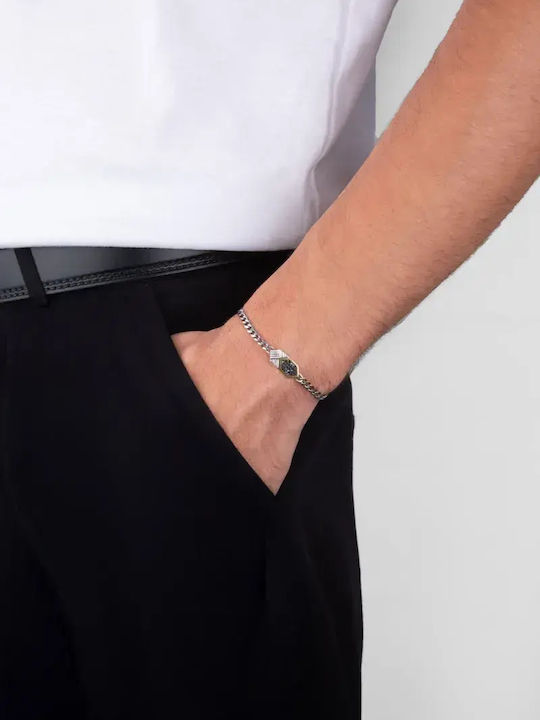 SteweHome Herren Armband Kette Aus Silber Vergoldet Mit Zirkon 22cm