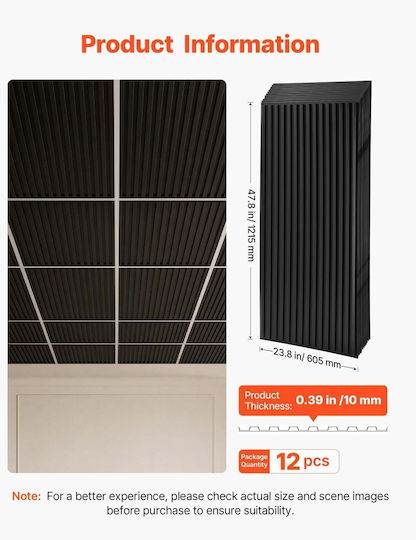 3D PVC Wall Panels with Glue Paintable Black 60.5x121.5cm 12 Pieces