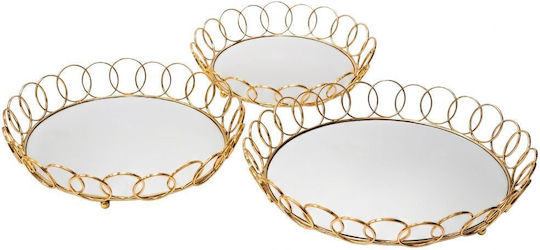 Iliadis Decorative Metallic Round Tray with Mirror 34x34cm 3pcs