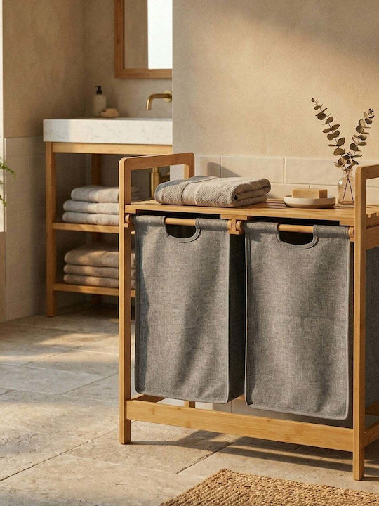 Vilde Wäschekorb Bamboo 70l mit Deckel 33x63x74cm Beige
