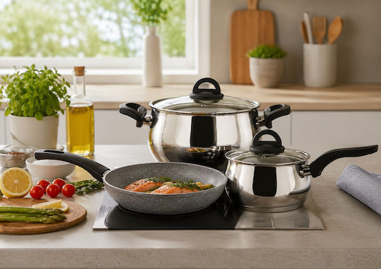 Pyramis Mix Cook Σετ Μαγειρικά Σκεύη από Ανοξείδωτο Ατσάλι Ασημί 3τμχ