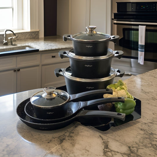 Cheffinger Set De Vase De Gătit Din Aluminiu Turnat Cu Acoperire Interioară Antiaderent 6 Piese