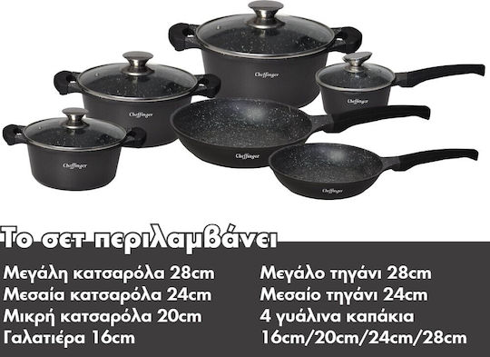 Cheffinger Set De Vase De Gătit Din Aluminiu Turnat Cu Acoperire Interioară Antiaderent 6 Piese