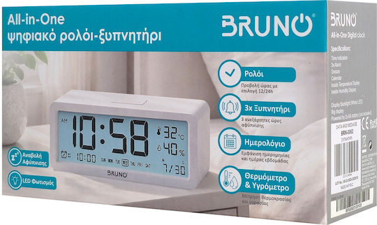 Bruno Масов Часовник Дигитален LED Пластмасов с Будилник Бял BRN-0062