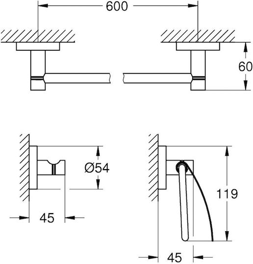 Grohe Essentials Wall-Mounted Бански Комплект Металик Сребрист 3 Бройки