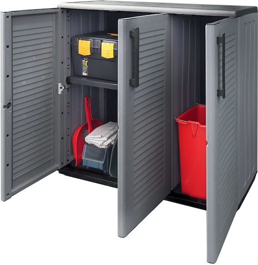 Three-leaf Outdoor Storage Cabinet Made of Polypropylene with Divider & 1 Shelf 102x37x84 cm
