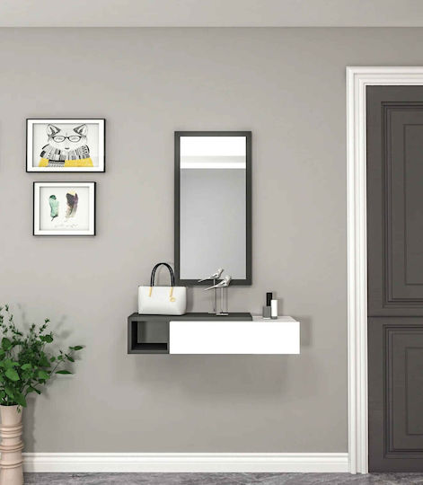 Moderne Zweifarbige MDF Konsolentisch Eingang mit Spiegel Anthrazit Weiß 82x29.6x15.8cm