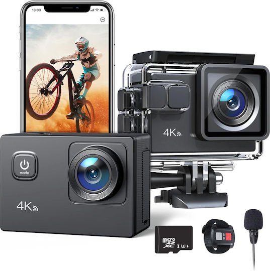 ED522 32GB Cameră de Acțiune 4K Ultra HD Subacvatică (cu Husă) cu Ecran Tactil 2" și Wi-Fi Neagră