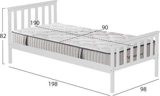 Gimly Παιδικό Κρεβάτι Μονό με Στρώμα Λευκό 90x190cm