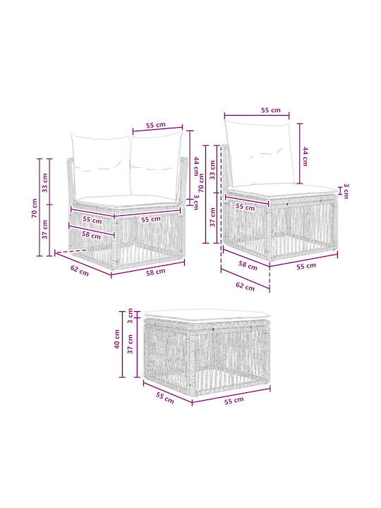 Three-Seater Outdoor Rattan Sofa with Cushions 62x62x70cm