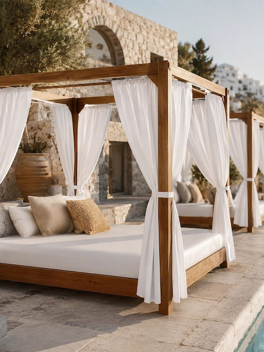 Double Wooden Bed Deckchair with Beige Pillow 150x160x190cm