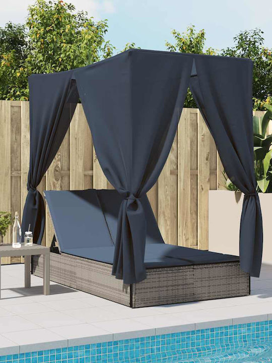 Ξαπλώστρα Διπλή Rattan με Μαξιλάρι Γκρι 200x114x196εκ.