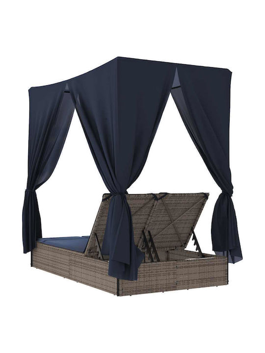 Ξαπλώστρα Διπλή Rattan με Μαξιλάρι Γκρι 200x114x196εκ.