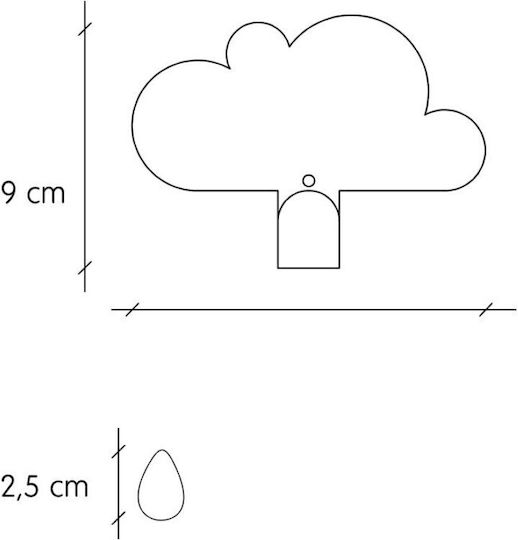 Tresxics Two Clouds Rain Drops Детска закачалка за стена Единична кука Винтов Метал Сив 9εκ. 2бр