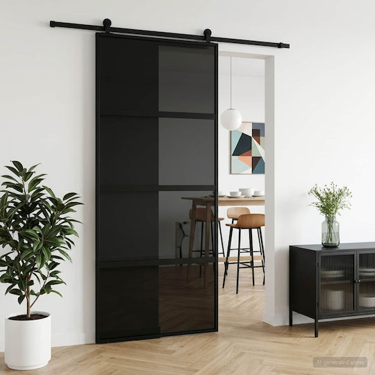 Vidaxl Плъзгаща се врата 90 x 205 cm Трошено стъкло Алуминий