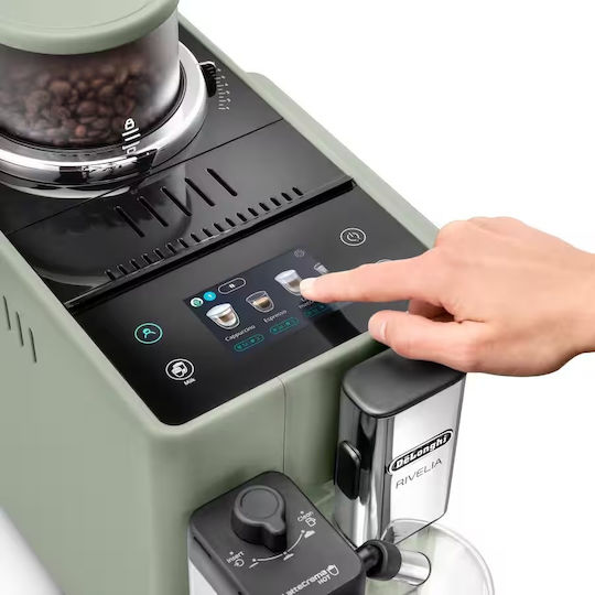 De'Longhi Rivelia Автоматична Еспресо машина 1450W 15bar за Cappuccino с Мелачка Jade Green EXAM420.55.GR.DL