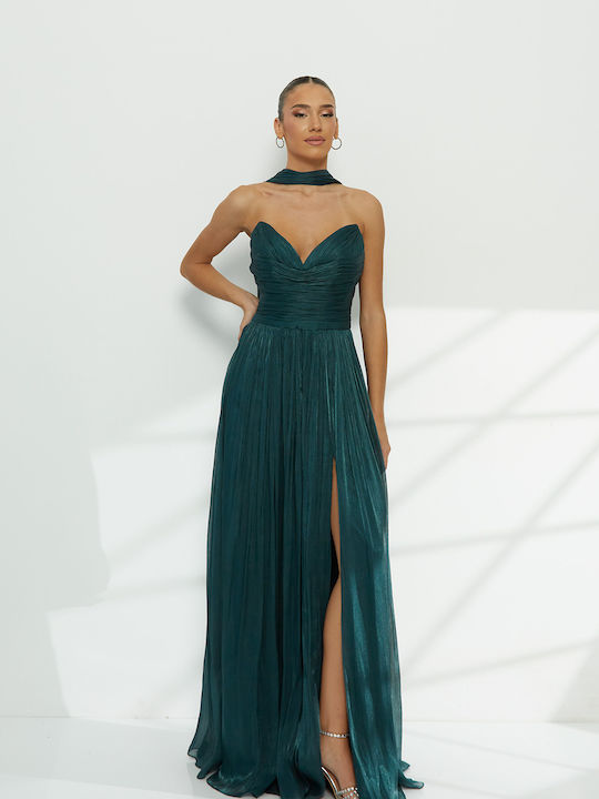 Rochie de Vară Maxi de Seara Rochie-cămașă Fără bretele Petrol