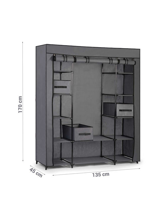 Massido Massido Dulap din material textil cu fermoar și rafturi în culoarea Gri 135x45x170cm