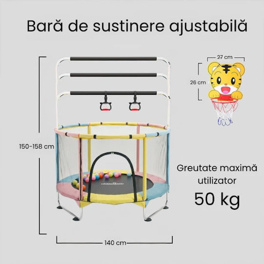 Trambulină Pentru Copii 6-în-1 Diametru 140 cm Cu Plasă De Protecție Multicoloră
