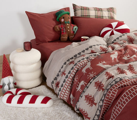 Nef-Nef Homeware Sheet Sets Single Flannel 160x260cm. Tinsel Bordo 3pcs