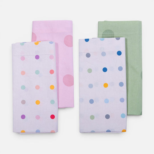 Nef-Nef Homeware Комплект Детски Чаршафи За Количка Памучни Dots Розов 70x120см