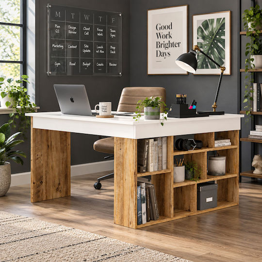 Ecke Schreibtisch Rosaline Holz mit Bücherregal White / Oak 120x129x72cm